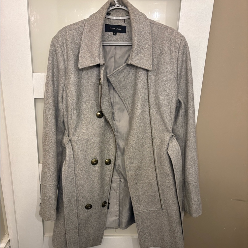 Beautiful black rivet wool blend dress coat fit and flare pea coat